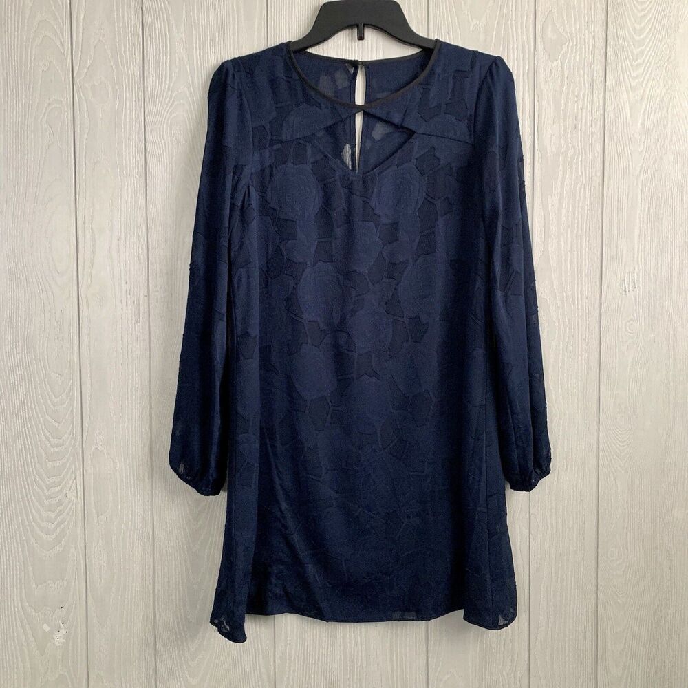 BCBGeneration Blue Black Print Long Sleeve Dress XS